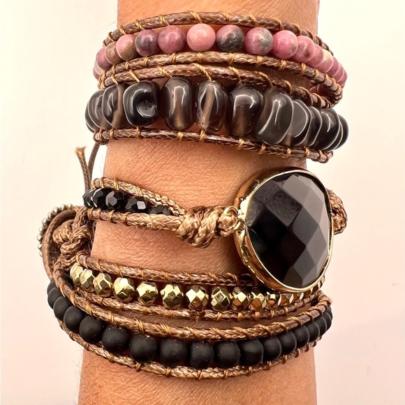 Love + Protection ONYX + Rhodonite Wrap Bracelet - Picture 3 of 11